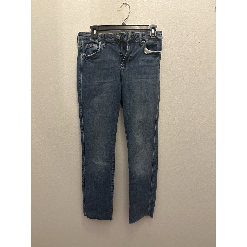 Free People Women's Blue Jeans High Rise Straight Leg Cropped Hem Size 26